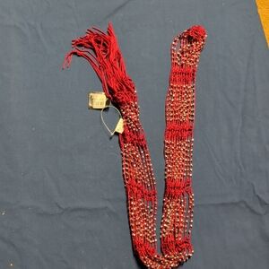 Zara Burgundy Beaded Scarf with Fringe